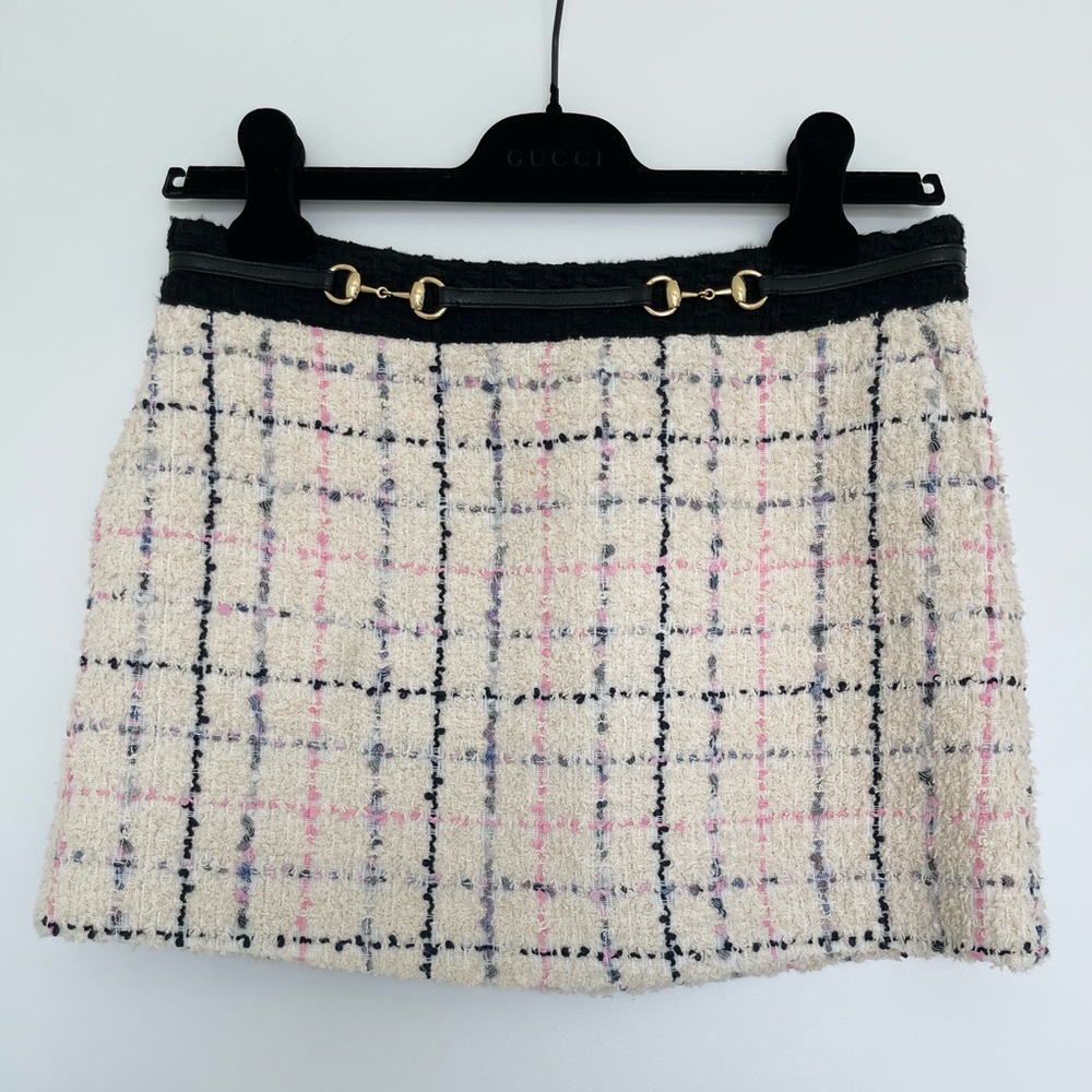 Gucci Patterned Tweed Mini Skirt in White